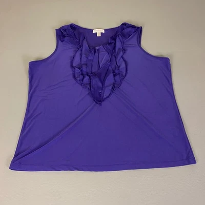 Dressbarn Tank Top Blouse Women's Plus Size 18/20 Purple Sleeveless Ruffle Front - Image 1 of 4