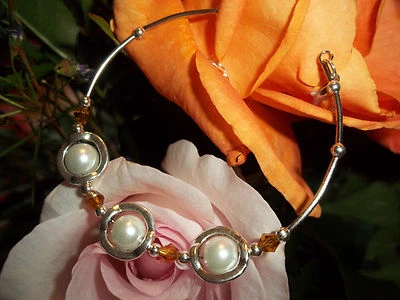 Lo último Pulsera Tibetana Plata Moda Vidrio Blanco Perla y Cuentas Cristal Tostado S-14 Foto 1 de 3