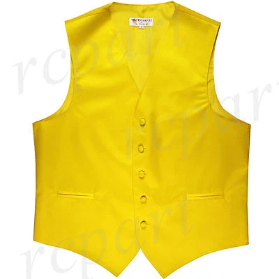 New polyester men's tuxedo vest waistcoat only solid wedding formal yellow - Image 1 of 2