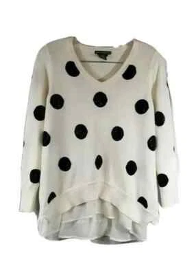 Chelsea & Theodore Womens Large Top Sweater Rhinestone Polka Dot Ivory Black $88 - Image 1 of 4