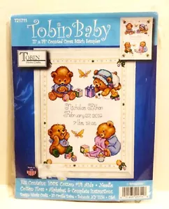 Tobin Baby Design Counted Cross Stitch Kit Baby Bear Sampler 11” x 14” New - Picture 1 of 2