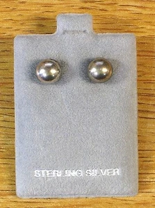 Sterling Silver Vintage 8mm Women's Ball Spheres Post Earrings w Suede Puff Pad - Picture 1 of 3