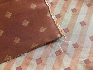 BTY 100% Silk Lampas Diamond Dot redwood Red Maroon Pink Khaki Stripe Reversible - Picture 1 of 7