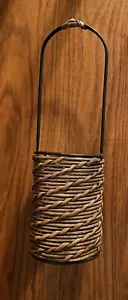 Wine Bottle Basket Carrier Metal & Wicker Barware 14.25x 4.25" - Picture 1 of 10