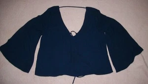 Zara Trafaluc Flare Sleeve Deep V Lace-Up Back Navy Sz M - Picture 1 of 6