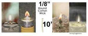 1/8 Round Cotton Wick 10' Kerosene Lantern Lamp Tiki Rock Candle Wick USA Seller - Picture 1 of 7