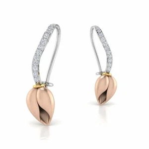 Tulip Shape 0.90 Ct Round Moissanite 925 Silver With Rose Gold Fn Hoop Earrings - Picture 1 of 4