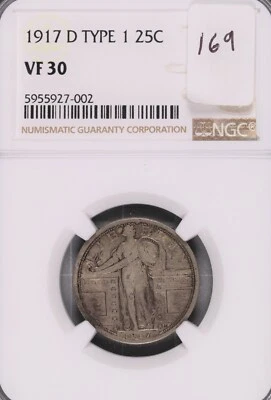 1917-D Type 1 Standing Liberty Silver Quarter NGC VF-30 #002 - Image 1 of 2