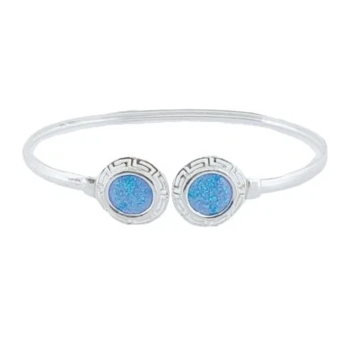 Bracciale in argento opale blu con design a chiave greca, design di ispirazio... - Immagine 1 di 4
