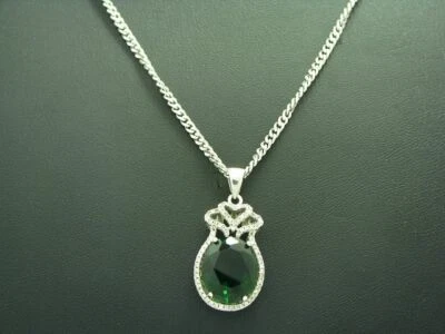 925 Collana IN Argento Sterling & Ciondolo Con Vetro & Zirconia / Vero / 60,5 CM - Immagine 1 di 4