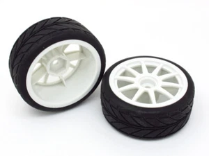 1 pair of racing tires with white rims 64mm for HSP HPI 1:10 flat sports cars - Picture 1 of 2