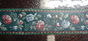 Genevieve Teal Blue Green Red Flower Mum Chrysanthemum Wallpaper Border 6 Rolls - Picture 1 of 8
