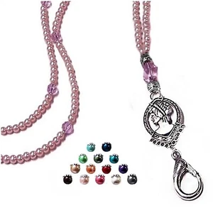 Beaded Necklace Lanyard COLOR CHOICE security id badge holder Cameo pearls - Picture 1 of 14