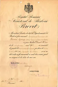 Romania, 1901, Military Degree Promotion Brevet - War Ministry, Kingdom Period - Picture 1 of 1