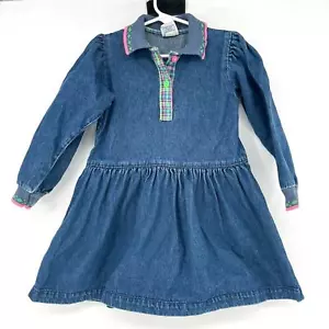 Vintage Oshkosh Denim Dress Blue Jean Long Sleeve Girls Size 5 - Picture 1 of 9