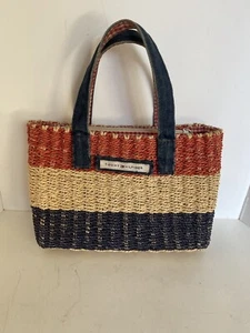 Tommy Hilfiger Handtasche rot weiß und blau Stroh gewebt gestreift - Bild 1 von 7
