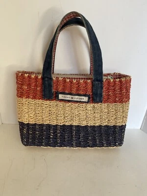 Tommy Hilfiger Red White And Blue Straw Woven Striped Purse - Image 1 of 4