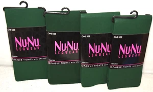 4 New Footed Hunter Dk Green Opaque Tights Pantyhose Lot Size 4'10"-5'4" 100-140 - Picture 1 of 7
