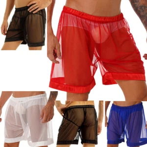 Men's Sheer Mesh Loose See Through Boxer Shorts Beach Trunks Swimwear Clubwear - Picture 1 of 39
