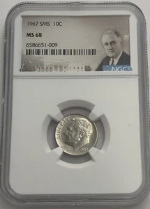 1967 SMS NGC MS68 Roosevelt Dime 10C Special Mint Set Uncirculated Portrait Lbl - Picture 1 of 3