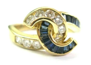 Ceylon Sapphire & Diamond Crossover Ring 14Kt Yellow Gold 1.60Ct SIZEABLE - Picture 1 of 6