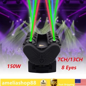 Lampada 8 occhi palco testa mobile fascio luce DMX RGB ragno laser DJ festa illuminazione - Foto 1 di 15