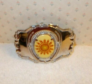 Vintage Large Silver Tone Horseshoe Belt Buckle with Yellow Jasper Stone - Picture 1 of 5