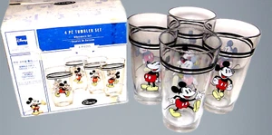 4 MICKEY MOUSE Gibson Vtg Drinking Glasses 16oz Pie Eyed Disney Set Rare w/box - Picture 1 of 9
