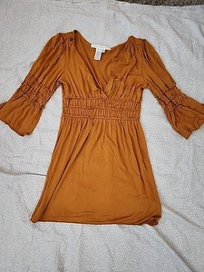 Max Studio Damen Gr. M dehnbar fließend Kupfer Halbarm kurzes Kleid N9#30 - Bild 1 von 5