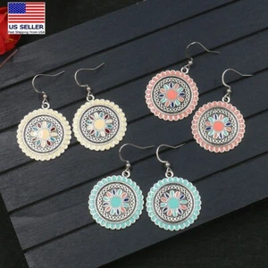 Fashion Women Earrings Hook Boho Colorful Glaze Sun Flowers Plate 0027 - Picture 1 of 10