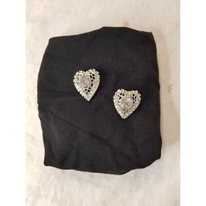 Brooches Heart Shaped Rhinestone Silver Tone Filigree Valentine's Set 2 Vintage - Picture 1 of 6