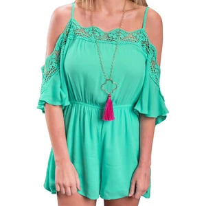 US Women Summer Off Shoulder Rompers Casual Beach Clubwear Bodysuit Jumpsuit USA - Picture 1 of 10