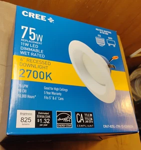 CREE 6" Recessed Downlight 2700K 75W Replacement (11W LED) Dim Wet Rated - Picture 1 of 5