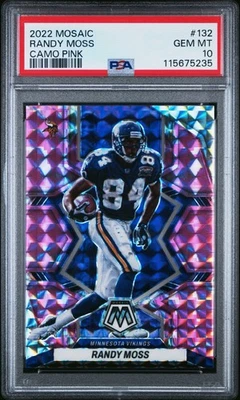 2022 PANINI MOSAIC CAMO PINK PRIZM #132 RANDY MOSS HOF PSA 10 - Image 1 of 3