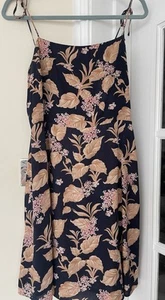 Mango Size L (12/14) Spaghetti Tie Strap Navy Floral Summer Dress Cute - Picture 1 of 5
