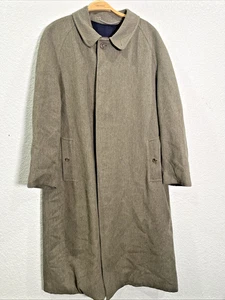 Paul Stuart Vtg Overcoat Mens Sz 46R Khaki 100% Wool Tweed Trench Peacoat Grunge - Picture 1 of 8