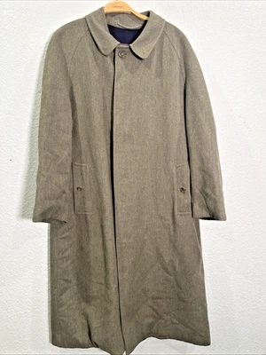 Paul Stuart Vtg Overcoat Mens Sz 46R Khaki 100% Wool Tweed Trench Peacoat Grunge - Image 1 of 4
