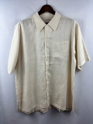 Men’s Cutter & Buck Large Cream Short Sleeve Linen Button Up - Image 1 of 4