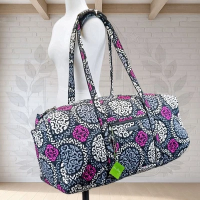 NUEVO ❤️ Vera Bradley Northern Lights 26" XL Bolsa de viaje Weekender Negro Rosa Medallón Foto 1 de 4