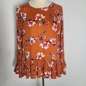 Ro & De Rust Color Floral Ruffle Hem Top, Size Medium - Picture 1 of 10
