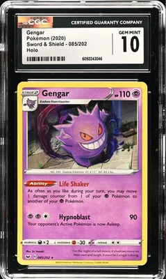 CGC 10 GEM MINT Gengar 085/202 Sword & Shield Base Set 2020 HOLO Rare Pokemon - Image 1 of 2