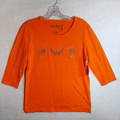 NWT Coral Bay Women's Halloween Shirt Size S 3/4 Sleeve Spider Bat Web Small - Image 1 of 4