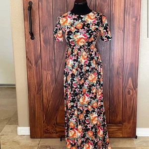 Maxikleid Amelia James Neu Gr. S schwarz orange Blumenmuster Newport Stretch - Bild 1 von 8