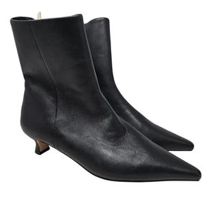 NEW Ann Taylor 9 Black Leather Ankle Boot Kitten Heel Pointed Toe Minimalist - Picture 1 of 5