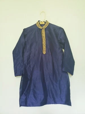 Tathastu Junior Niños 10 70 cm Túnica Kurta Top Satinado Floral Bordado Azul Fiesta Foto 1 de 4