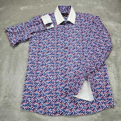 Axxess 衬衫男式 XL 几何印花长袖法国袖口礼服纽扣 — 第 1/4 张图片