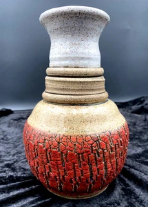 MEM Studio Pottery Vase, Etched Sedona Red, Stoneware, Glazed, Artist Mark - Picture 1 of 13