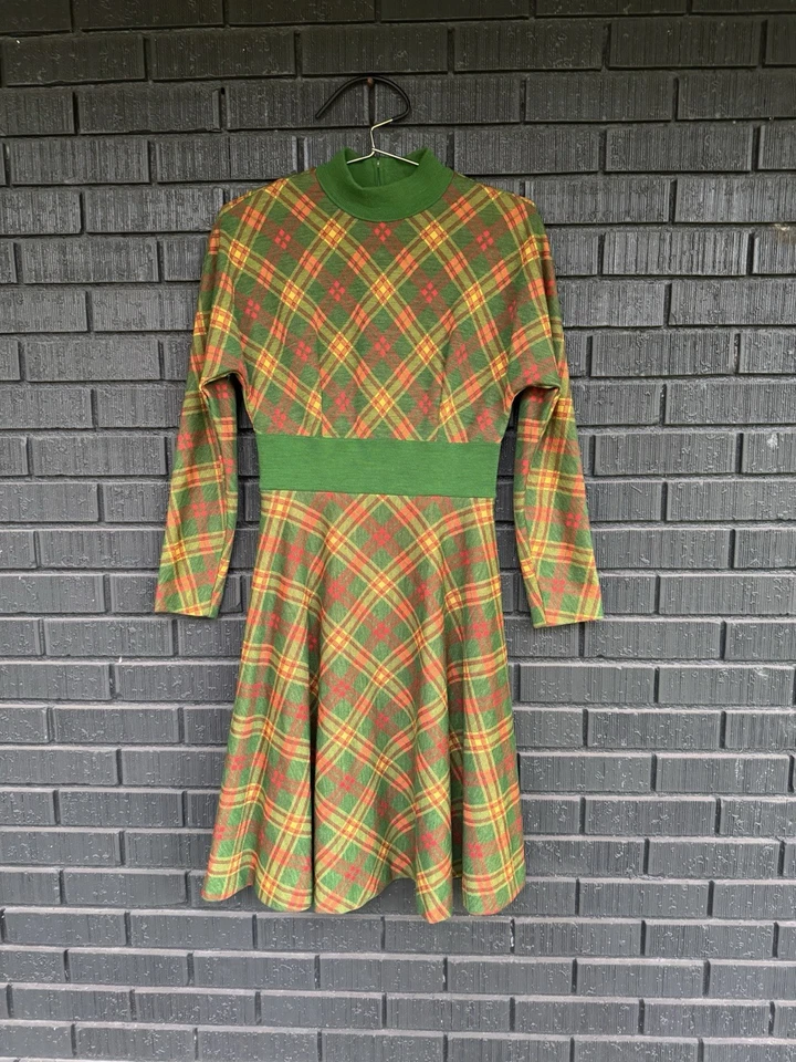 Vestido De Colección Leslie Fay Original Años 60 Talla 6 Amarillo Rojo Verde Mod Fit Acampanado Foto 1 de 4