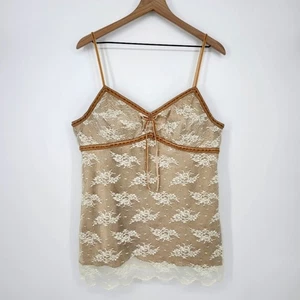 George Womens Babydoll Cami Top Size XL Tan Ivory Lace Sheer Dainty Romantic - Picture 1 of 9
