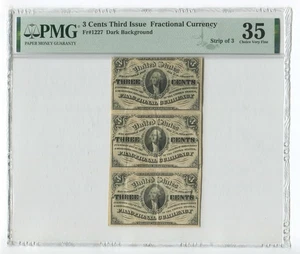 Strip of 3 Third Issue Fractional Currency 3 Cents Note FR#1227 PMG VF35 GR22 - Picture 1 of 2